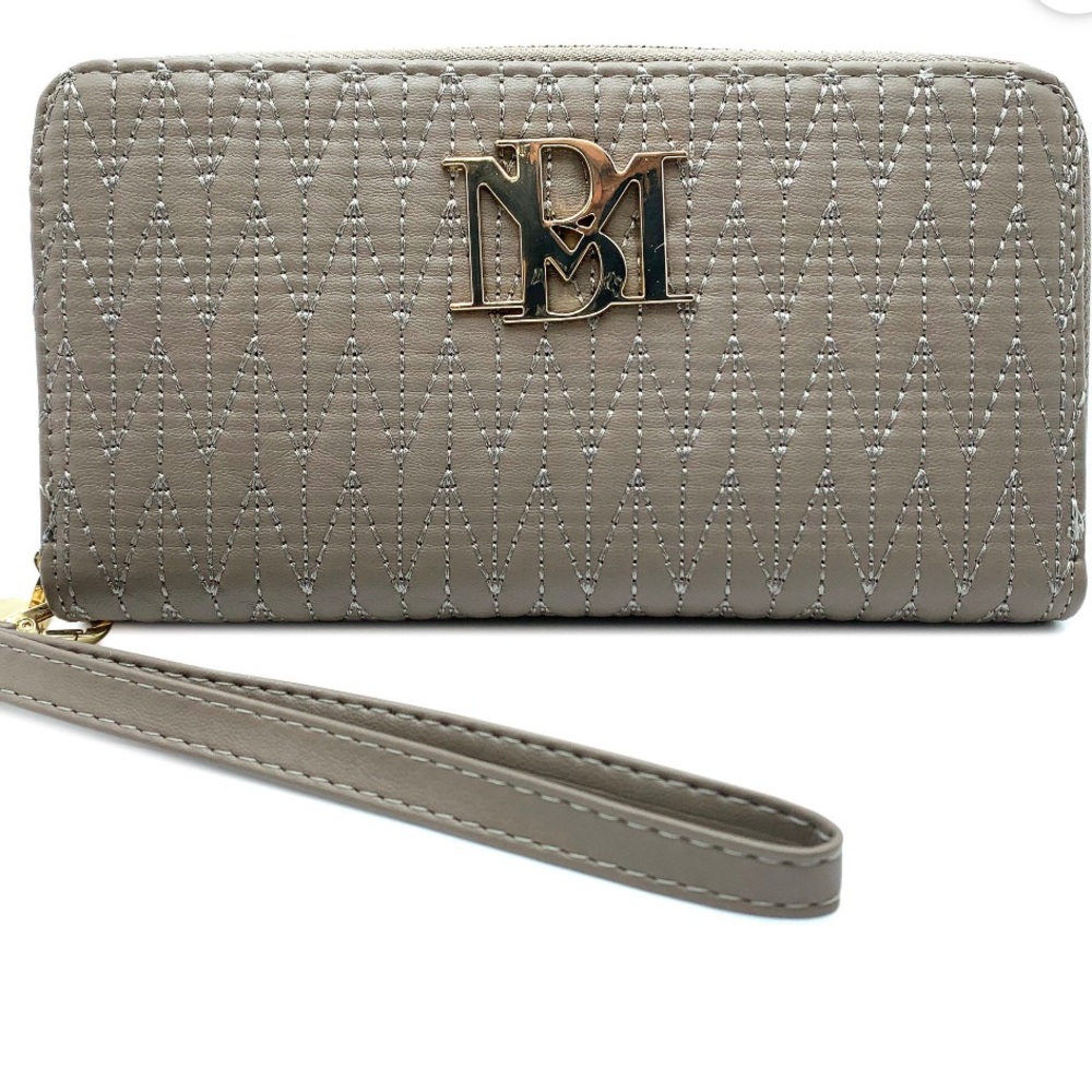 Badgley Mischka Long Wallet w/Phone Pocket and Wristlet-Taupe NEW